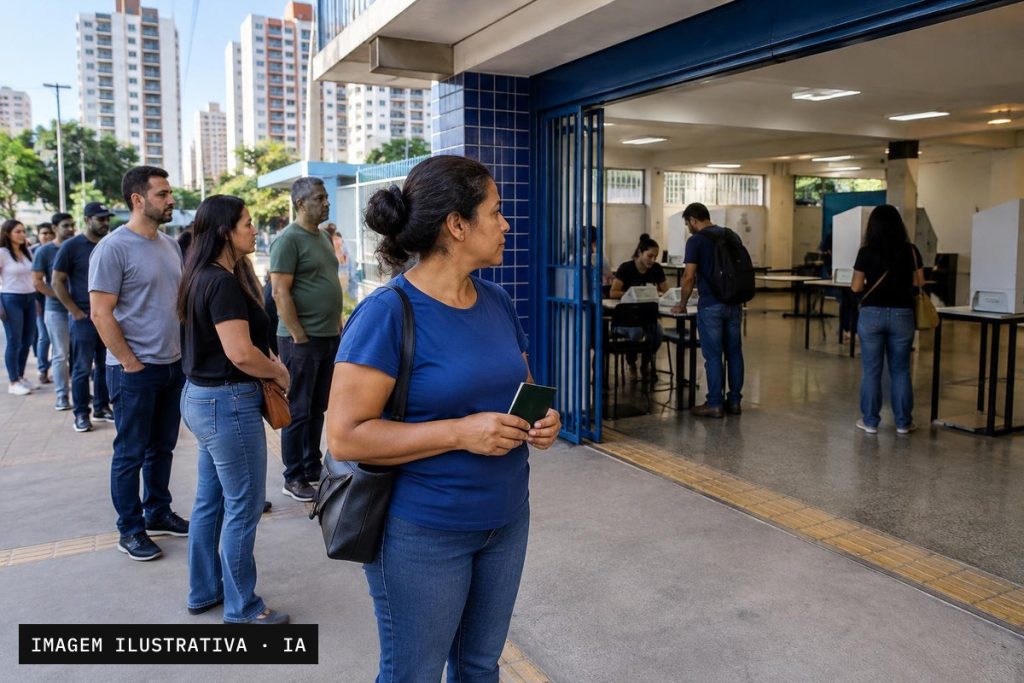Eleitores adultos chegam a um local de votação no Distrito Federal
